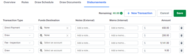 Add new transaction on the Disbursements